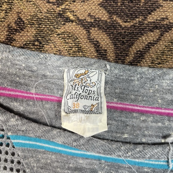 Vtg 70s Ms Tops California V NECK Striped TEE Womens Size Large 38 - Picture 2 of 6